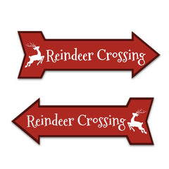Arrow Shape Plus Reindeer Crossing 12x4" Wall or Door Sign | Christmas Holiday Decoration