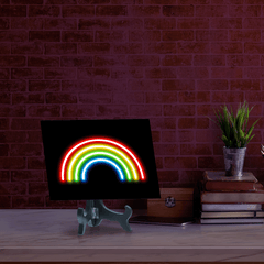 Rainbow Neon Graphic Style Table Sign with Acrylic Stand (6x8“) | Live Streamer Gaming Themed Decoration