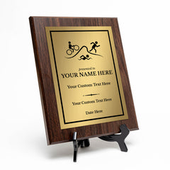 Triathlon Customizable Wooden Award Plaque | Easel Mount Option | Achievement and Recognition Personalizable Plaques