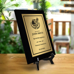 Thank You For Your Service Military and First Responders Customizable Black Frame Award Plaque | Easel Mount Option | Patriotic Recognition of Achievement and Service Personalizable Plaques