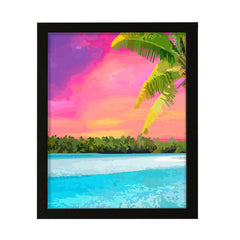 Tropical Palm Beach Dusk Framed Wall Print Easy Installation | Beautiful Sunsets | Stylish Modern Decoration For The Home and Office