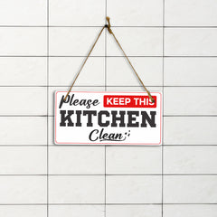 Please Keep Kitchen Clean 5x10 Hanging Plus Wall or Door Sign | Rustic Twine | Office and Shared Living Signage