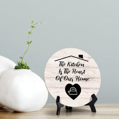 Round The Kitchen Is The Heart Of Our Home Wood Color, Circle Table Sign (5x5")