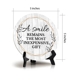 Signs ByLITA Circle A smile Remains The Most Inexpensive Gift , Wood Color, Table Sign (5"x5")