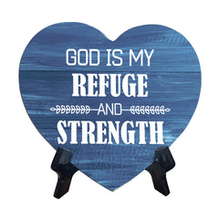 Signs ByLITA Heart God is my refuge and strength, Wood Color, Table Sign (6"x5")