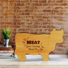 Meat Your Cravings Head On 14.75 x 9.75" Cow Shape Cutting Board | Funny Kitchen Chopping Board