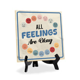 All Feelings Are Okay 5"x 5" Square Table Sign With Acrylic Easel | Motivational Home Décor