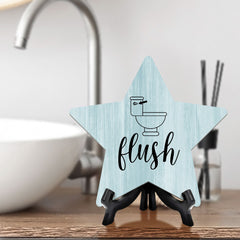 Sign ByLITA Flush, Wood Color, Star Bathroom Table Sign (6"x5")