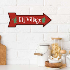 Arrow Shape Plus Elf Village 12x4" Wall or Door Sign | Christmas Holiday Decoration