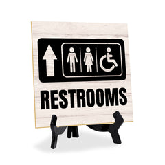 Restrooms Up Arrow 5"x 5" Square Table Sign With Acrylic Easel | Home & Office Decor