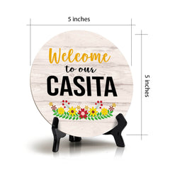 Signs ByLITA Circle Welcome to our Casita Wood Color, Entrance Decor Table Sign (5"x5")
