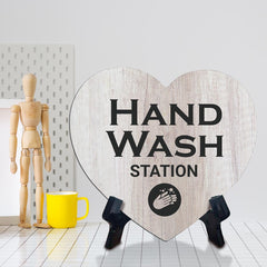 Signs ByLITA Heart Hand Wash Station, Wood Color, Table Sign (6"x5")