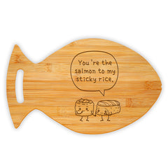 You're The Salmon To My Sticky Rice 14 x 8.5" Fish Shape Cutting Board | Decorative Kitchen Accessory For Sushi Lovers