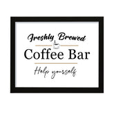 Freshly Brewed Coffee Bar Help Yourself, Framed Wall Art, Home Décor Prints