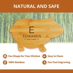 Designs ByLITA Personalized Bamboo Pig Shaped Cutting Board, Customizable Kitchen Chopping Board (9 Design Options) 13.75" x 8.75"