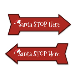 Arrow Shape Plus Santa Stop Here 12x4" Wall or Door Sign | Christmas Holiday Decoration