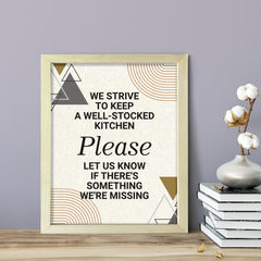 We Strive To Keep A Well-Stocked Kitchen - Please Let Us Know If There's Something We're Missing, Geometric UNFRAMED Print Hospitality Wall Art