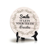 Signs ByLITA Circle Smile It Lets Your Teeth Breathe Wood Color, Table Sign (5"x5")