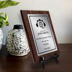 Customer Service Recognition Customizable Award Plaque |Easel Mount Option | Achievement and Service Personalizable Plaques