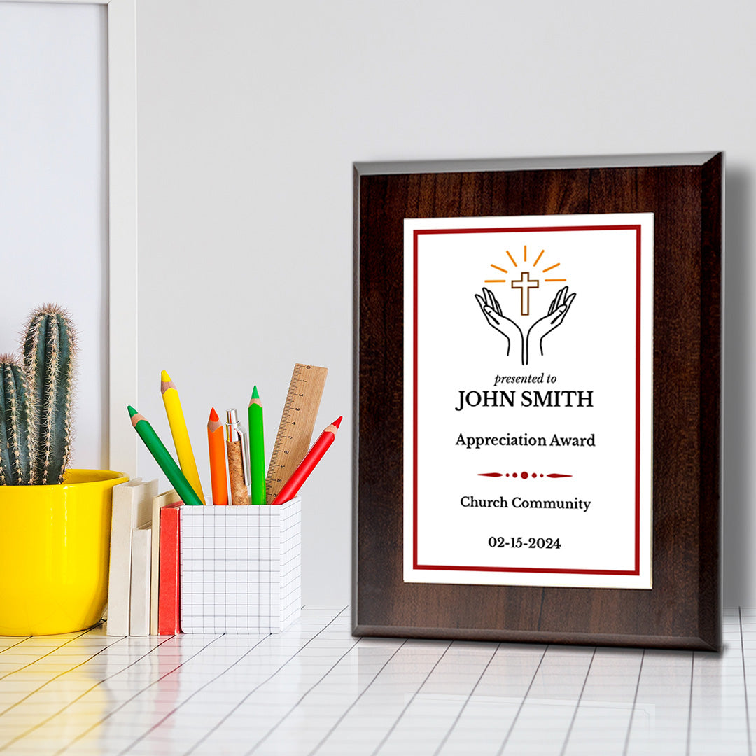 Church and Religion Theme Customizable Award Plaque |Easel Mount Option | Recognition of Achievement and Service Personalizable Plaques