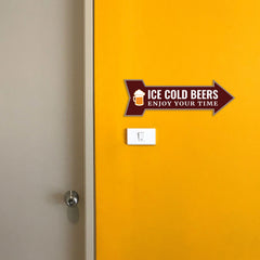 Arrow Shape Ice Cold Beers Enjoy Your Time 12x4" Wall or Door Sign | Funny Home Decor | Shop Décor