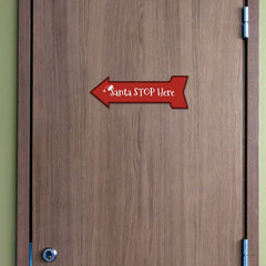 Arrow Shape Plus Santa Stop Here 12x4" Wall or Door Sign | Christmas Holiday Decoration
