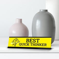 Best Quick Thinker, Brain Running Black Frame, Desk Sign (2x8")