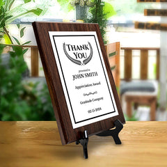 Thank You Gratitude and Appreciation Customizable Award Plaque |Easel Mount Option | Recognition of Achievement and Service Personalizable Plaques