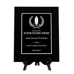Surfing Customizable Black Frame Wooden Award Plaque | Easel Mount Option | Achievement and Recognition Personalizable Plaques