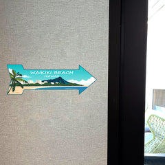 Arrow Shape Plus Waikiki Beach, Hawaii 12x4" Wall or Door Sign | Stylish Famous US Beach Souvenirs