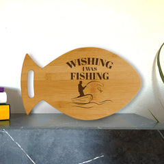 Designs ByLITA Wishing I Was Fishing 14 x 8.5" Fish Shape Cutting Board | Kitchen Chopping Board