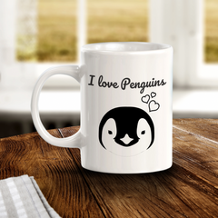 I love Penguins 11oz Plastic or Ceramic Coffee Mug | Funny Animal Mugs