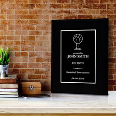 Basketball Customizable Black Frame Wooden Award Plaque | Easel Mount Option | Achievement and Recognition Personalizable Plaques