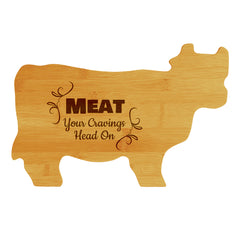 Meat Your Cravings Head On 14.75 x 9.75" Cow Shape Cutting Board | Funny Kitchen Chopping Board