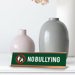 No Bullying, Stickman, Gold Frame Desk Sign (2x8")