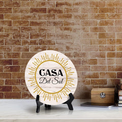 Signs ByLITA Circle Casa Del Sol Wood Color, Entrance Decor Table Sign (5"x5")
