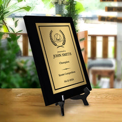 Karate Customizable Black Frame Wooden Award Plaque | Easel Mount Option | Achievement and Recognition Personalizable Plaques
