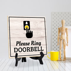 Please Ring Doorbell 5"x 5" Square Table Sign With Acrylic Easel | Home & Home & Office Decor