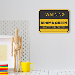 Classic Framed Plus Warning Drama Queen Proceed With Caution Door or Wall Sign | Funny Home Decor