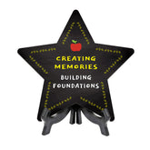 Sign ByLITA Creating Memories, Building Foundations Star Table Sign with Acrylic Stand (7.5x7.5“) Development | Kindergarten Classroom Essentials | Nurture Young Minds | Fun & Educational Supplies | Easy to Read | Includes Easel Stand