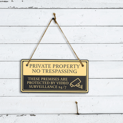 Private Property No Trespassing These Premises Are Protected by Video Surveillance 24/7 5x10 Hanging Plus Wall or Door Sign | Rustic Twine | Home and Business Security Signage