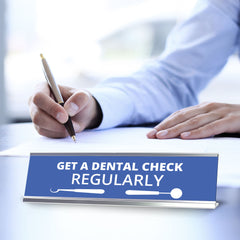Signs ByLITA Get A Dental Check Regularly Dental Office Decor Silver Frame, Desk Sign (2x8“)