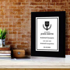 Pickleball Competition Customizable Black Frame Award Plaque | Easel Mount Option | Achievement and Recognition Personalizable Plaques