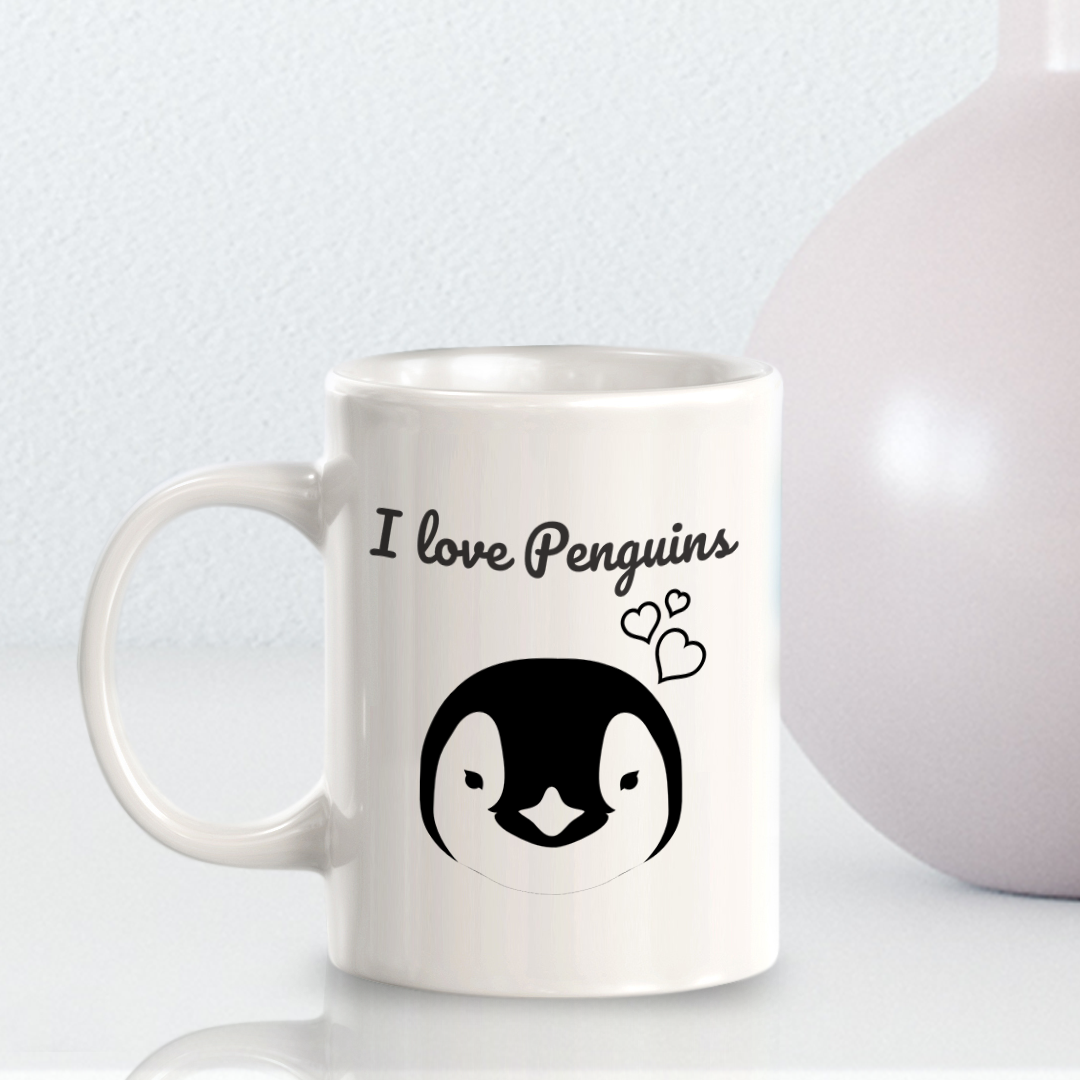 I love Penguins 11oz Plastic or Ceramic Coffee Mug | Funny Animal Mugs