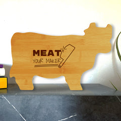 Meat Your Maker 14.75 x 9.75" Cow Shape Cutting Board | Funny Kitchen Chopping Board