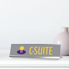 C-Suite Grey, Silver Frame, Desk Sign (2x8")