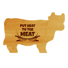 Put Heat To The Meat 14.75 x 9.75" Cow Shape Cutting Board | Funny Kitchen Chopping Board