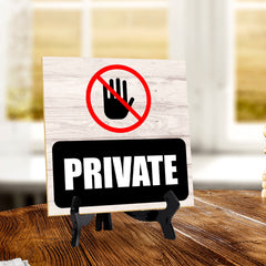 Private (Hand) 5"x 5" Square Table Sign With Acrylic Easel | Home & Office Decor