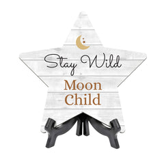 Sign ByLITA Stay Wild, Moon Child, Wood Color, Star Bathroom Table Sign (6"x5")