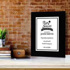 Top Sales Achiever Customizable Black Frame Award Plaque | Easel Mount Option | Achievement and Recognition Personalizable Plaques